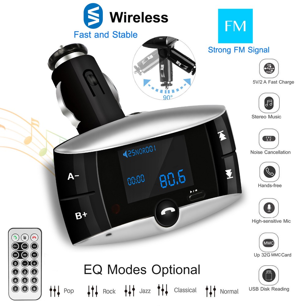 1.5" Car Wireless 5.0 FM Transmitter MP3 Player Aux Kit Hands-free with Remote