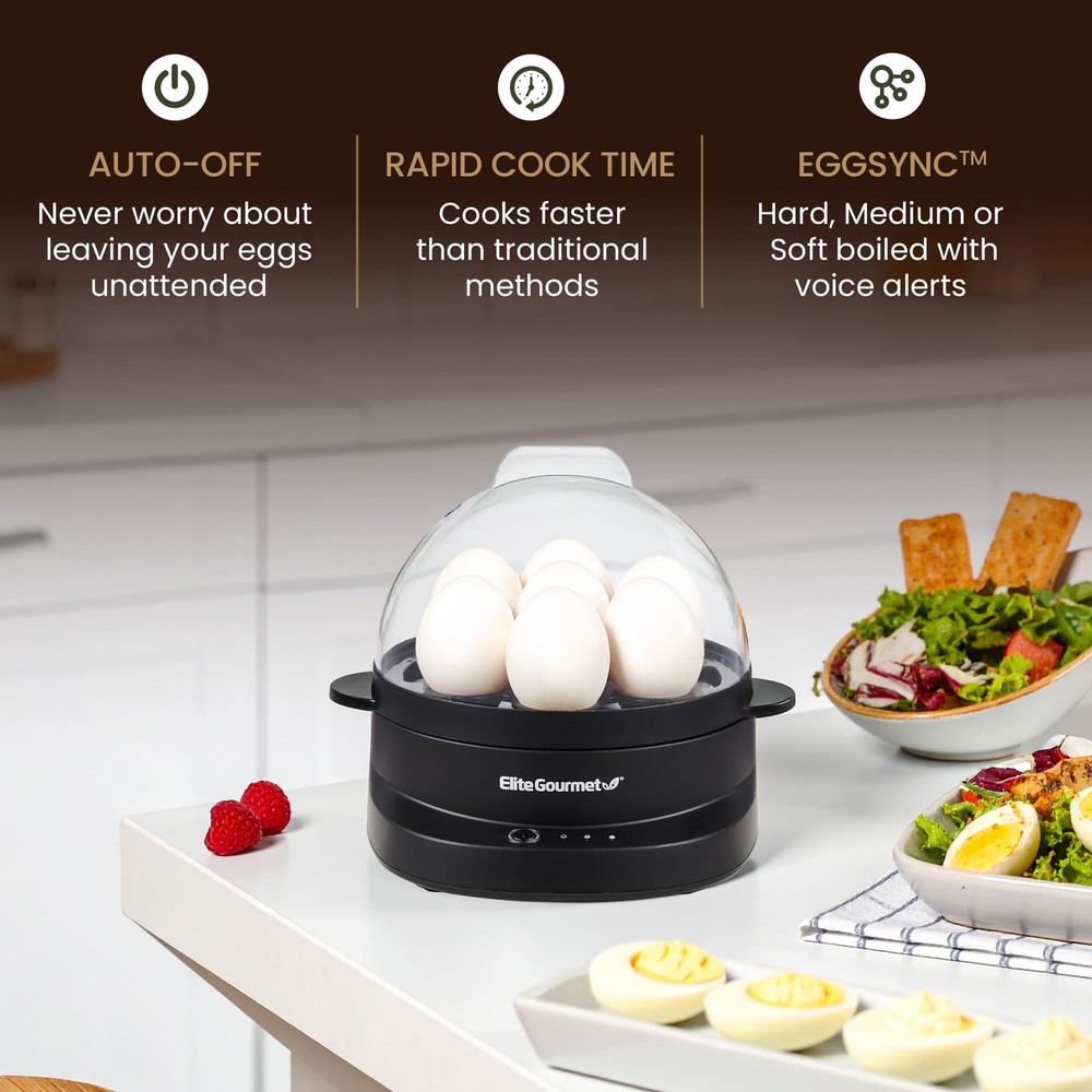 EGC587 EGGSYNC™ Voice Alerts Easy Egg Cooker, 7-Egg Capacity, Soft, Medium, H...