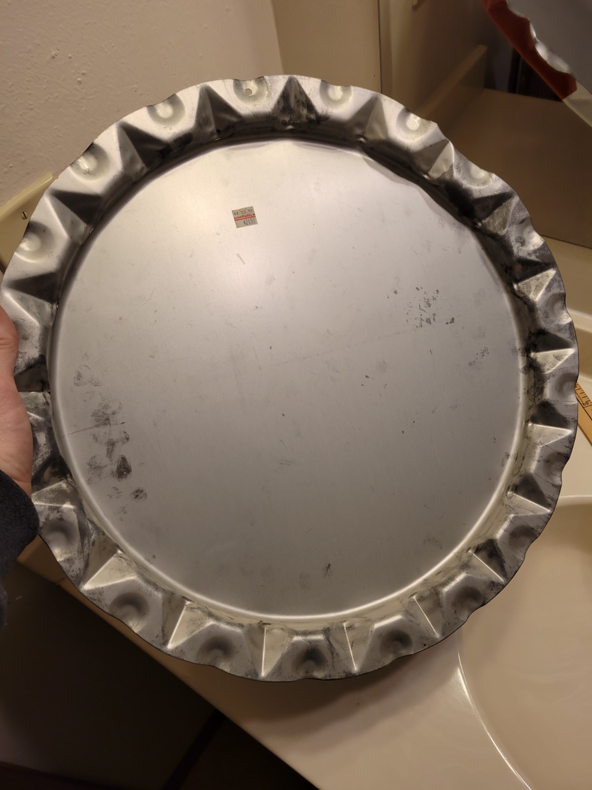 VINTAGE PEPSI:COLA DOUBLE DOT BOTTLE CAP METAL SIGN / 19"x 2" DIMENSIONS