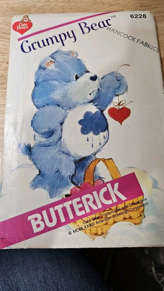 1983 Care Bears GRUMPY BEAR DOLL Butterick PATTERN 6228 Rain Cloud UNCUT 17"