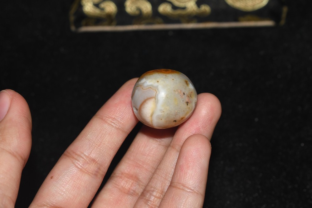 Large Round Ancient Bactrian Banded Agate Stone Bead in good Condition