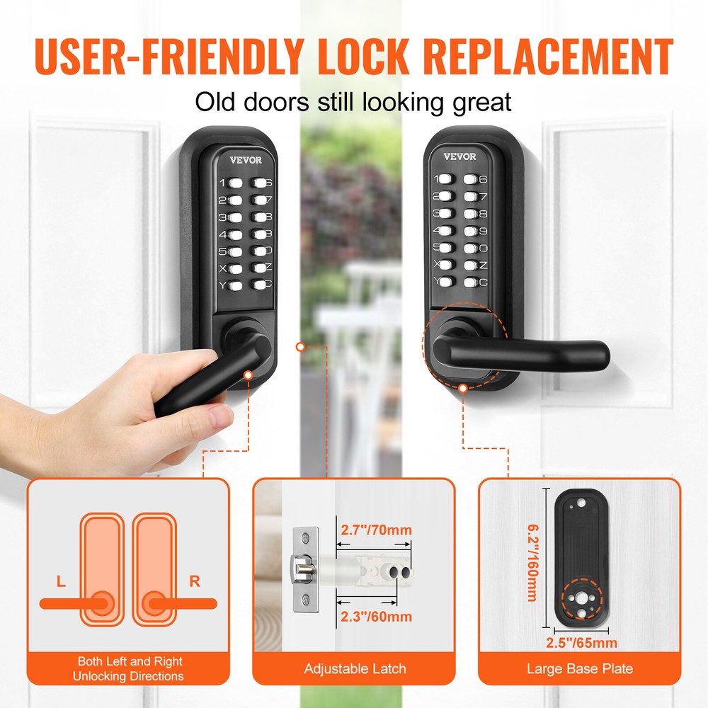 VEVOR Mechanical Keyless Entry Door Lock 14 Digit Keypad Double-sided Embedded