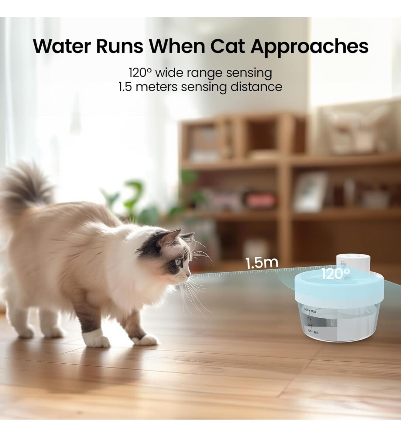 Cat Water Fountain, Battery Operated Water Fountains for Cats Indoor - 1L Wirele