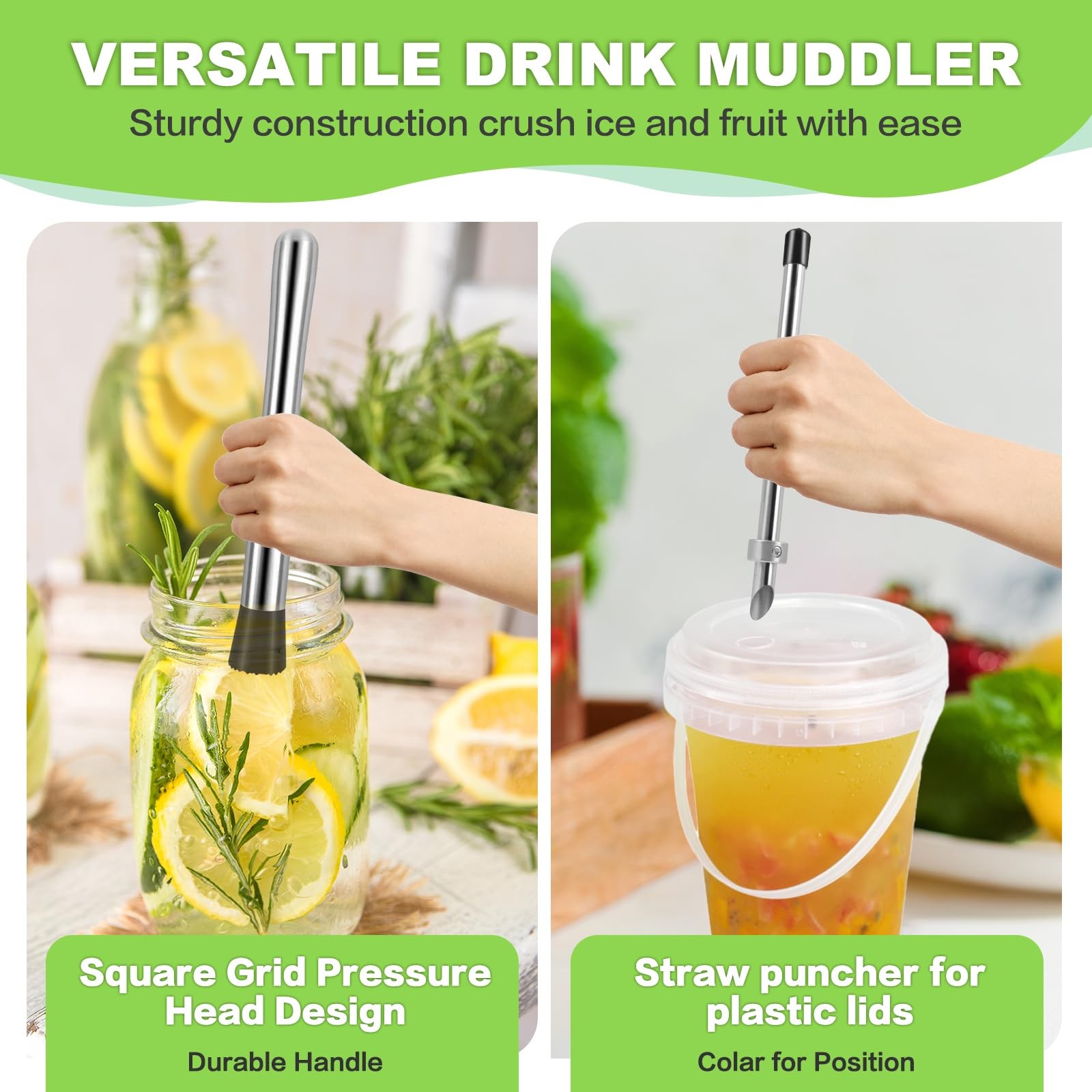 4Pcs Muddler for Cocktails, 10" and Long Handle Bar m, Silver