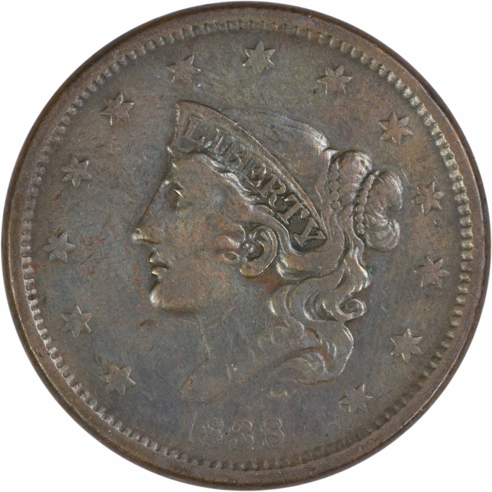 1838 Large Cent VF Uncertified #316