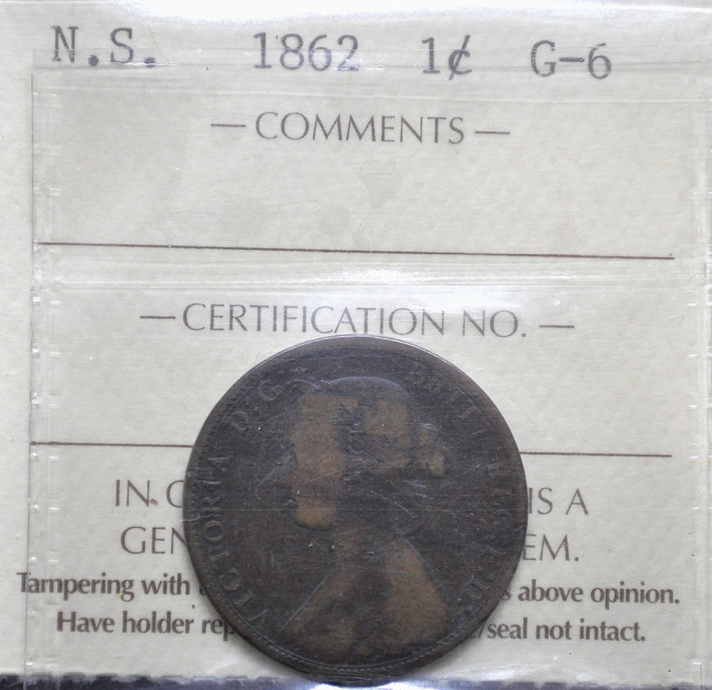 1862 Nova Scotia One Cent ICCS graded G-6