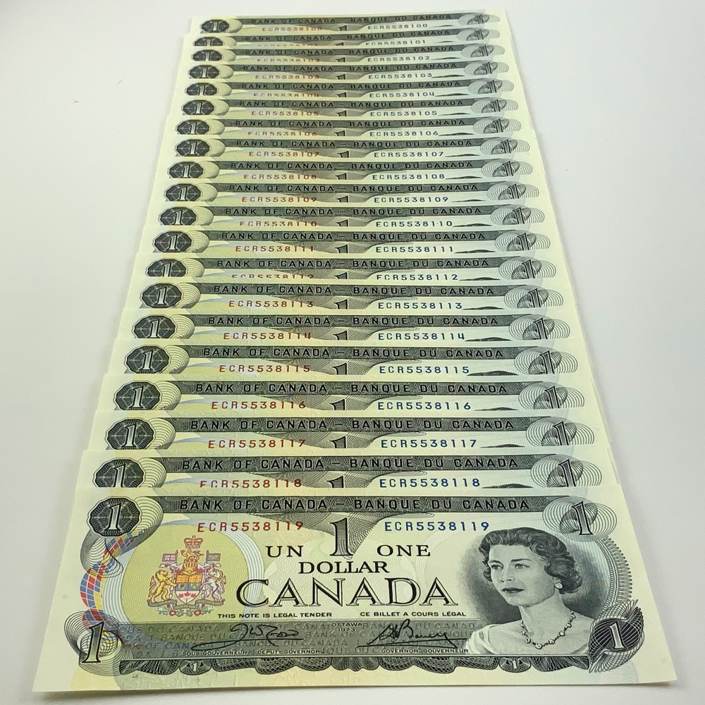 One 1973 Canada 1 Dollar Banknote Order Multiple for Consecutive II730
