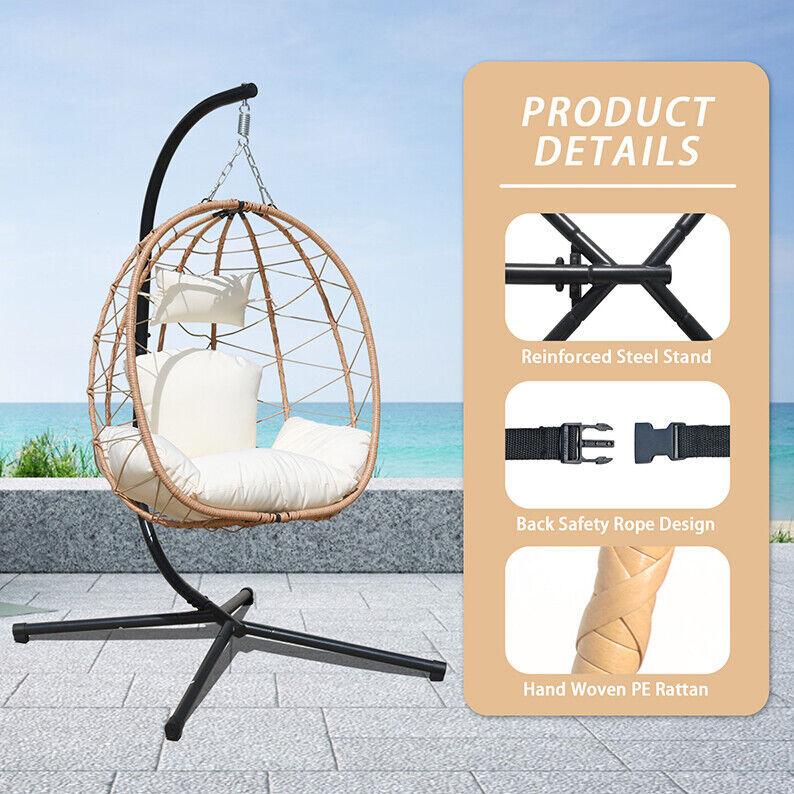 VIXLON Hanging Egg Swing Chair w/Stand Hammock Patio Chair Cushions Outdoor