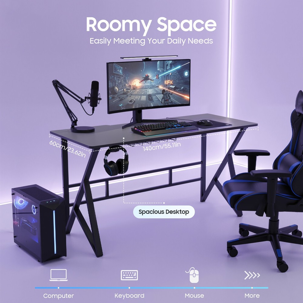 Spacious Ergonomic Computer Desk for Home Office and Gaming Setup