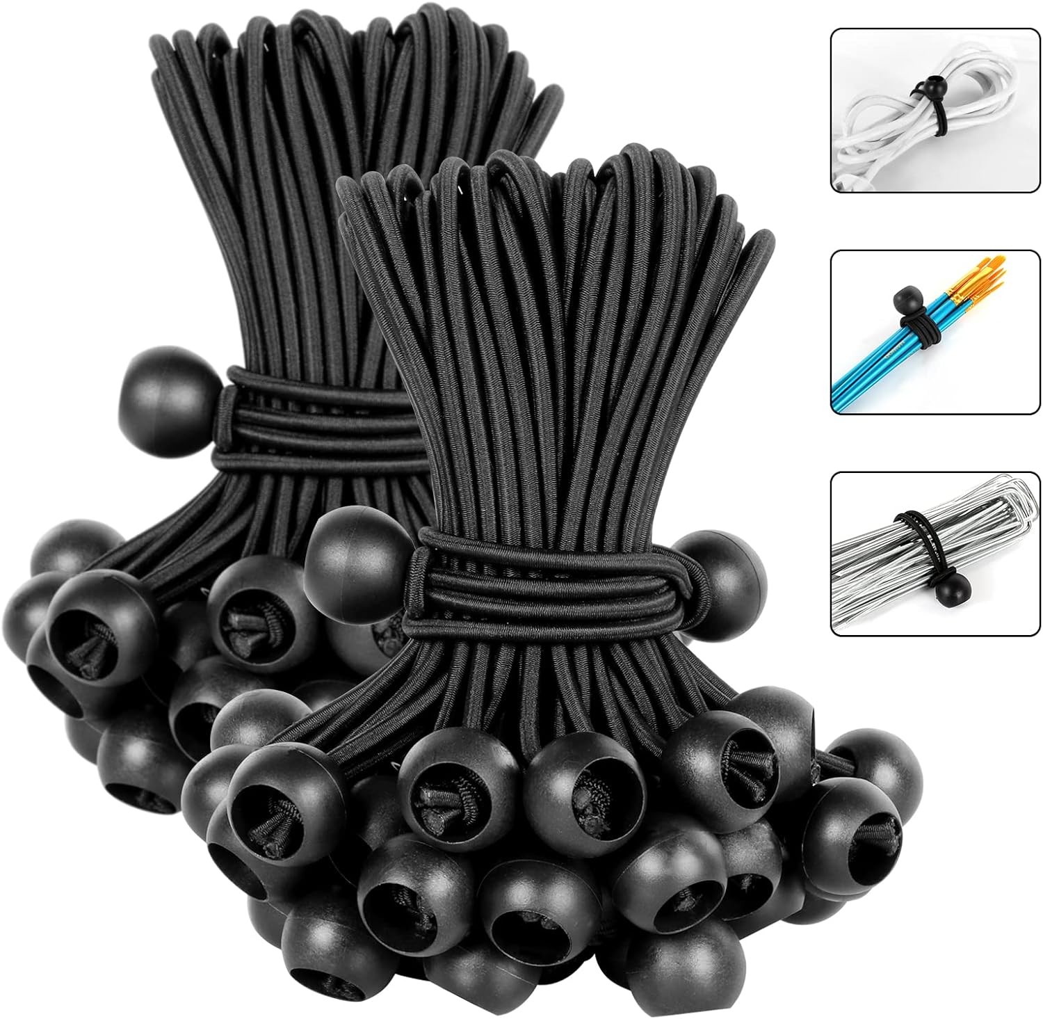 6" Ball Bungee Bungie Cord 25-100Pack  Black Heavy Duty Canopy Tarp Tie Downs