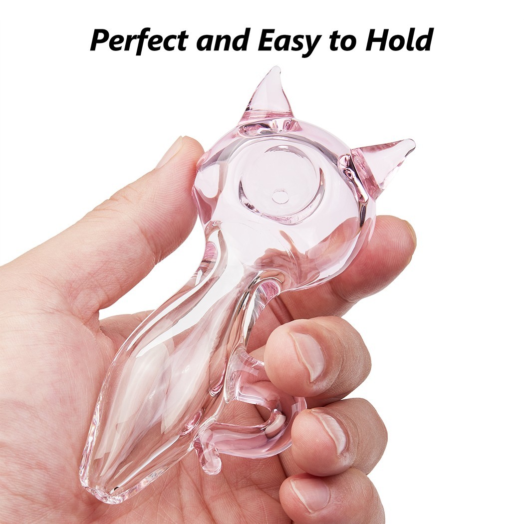 4" Cat Glass Tobacco Smoking Pipe with Brush Storage Box and Tool Hand Pipe