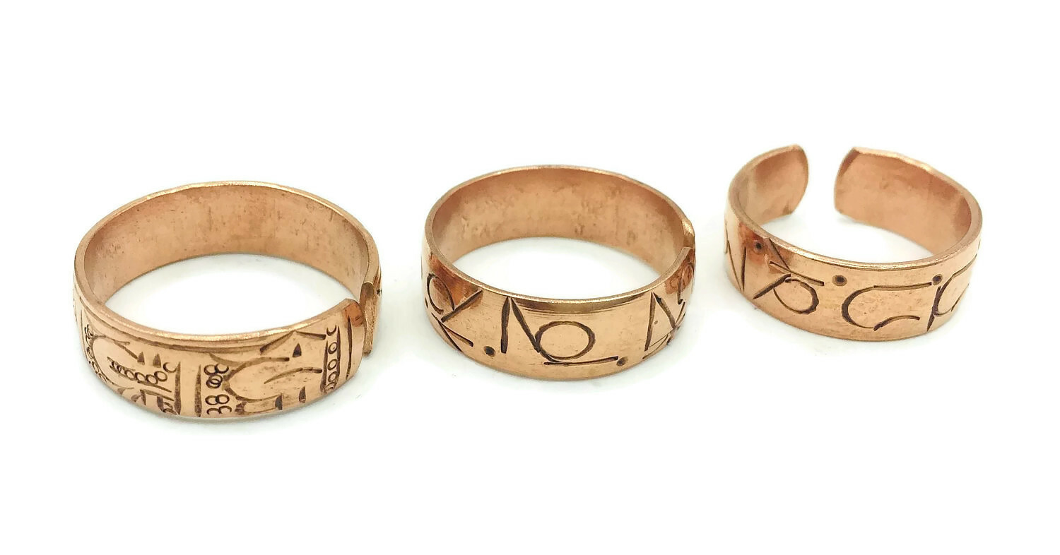 3 Hand Forged Copper Rings Set. 100% Pure Raw Copper Healing Medicine Ring.
