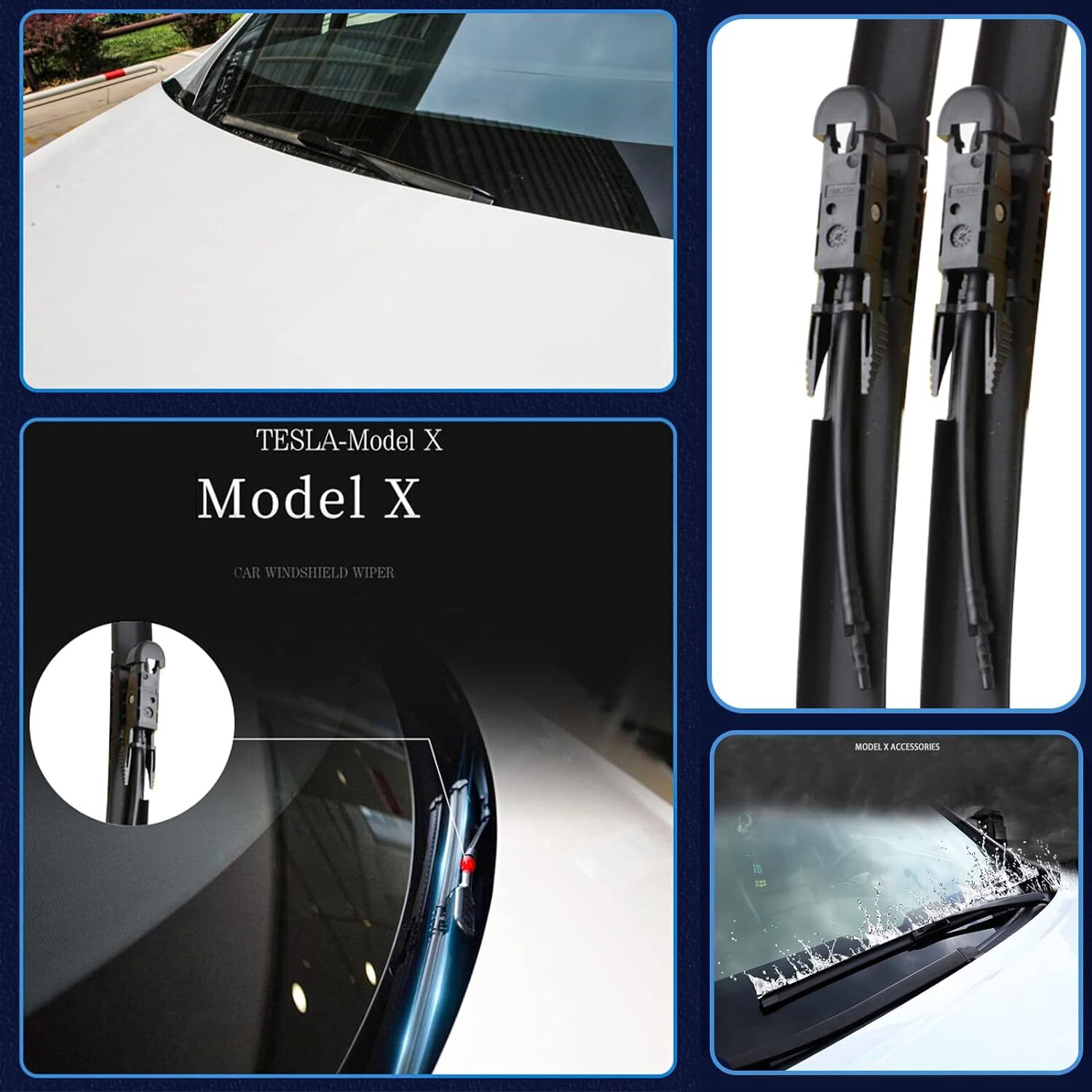 Front Windshield Wiper Blade for Tesla Model X 28" + 18" with Integrated Washing
