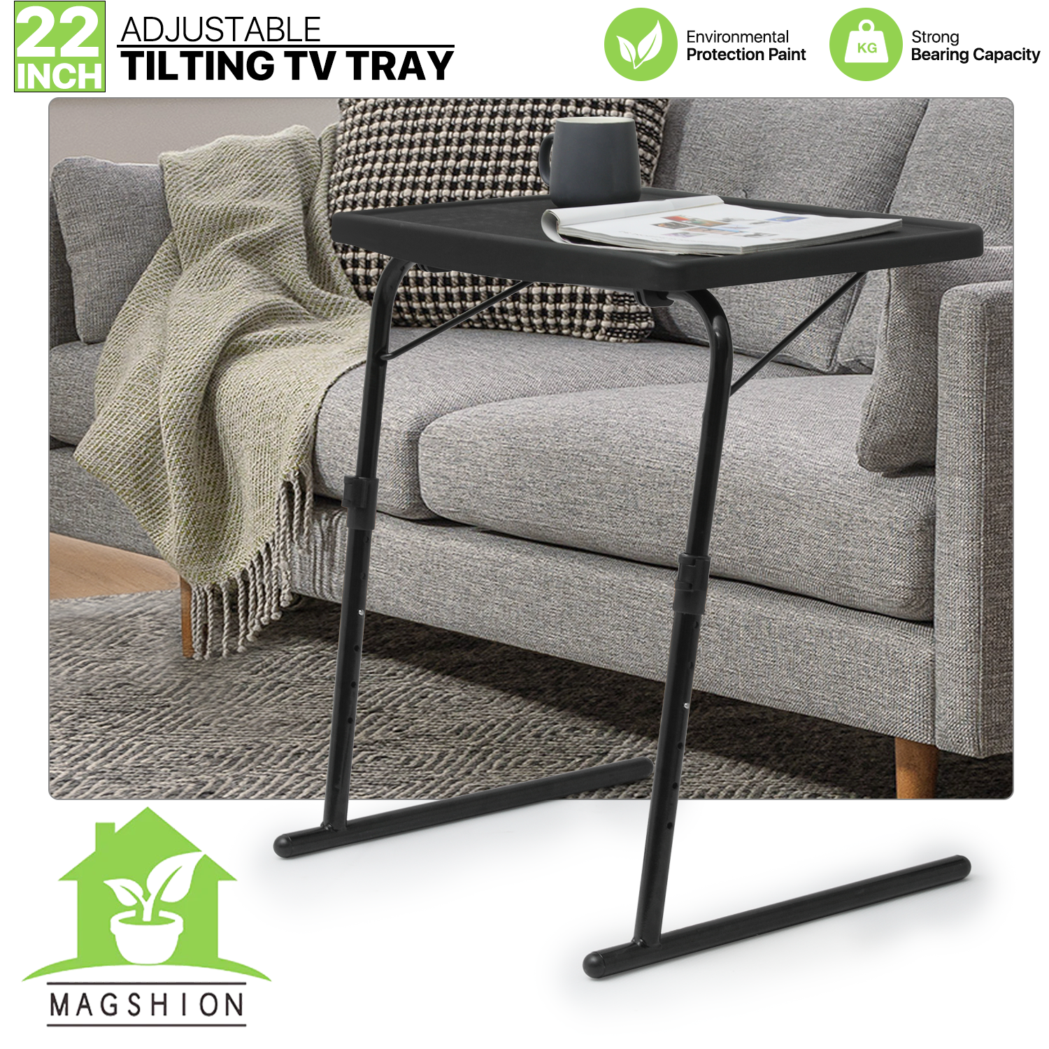 Black Folding Portable TV Tray Laptop Desk Adjustable Sofa Bed Side Dinner Table