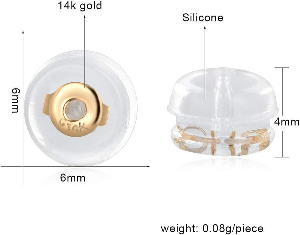 14K Gold Silicone Earring Backs Replacement | Rubber Earrings Backs for Studs