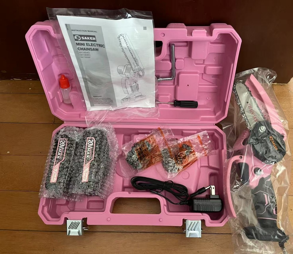 Saker Mini Electric Chainsaw 4" Portable Cordless Handheld PINK E2