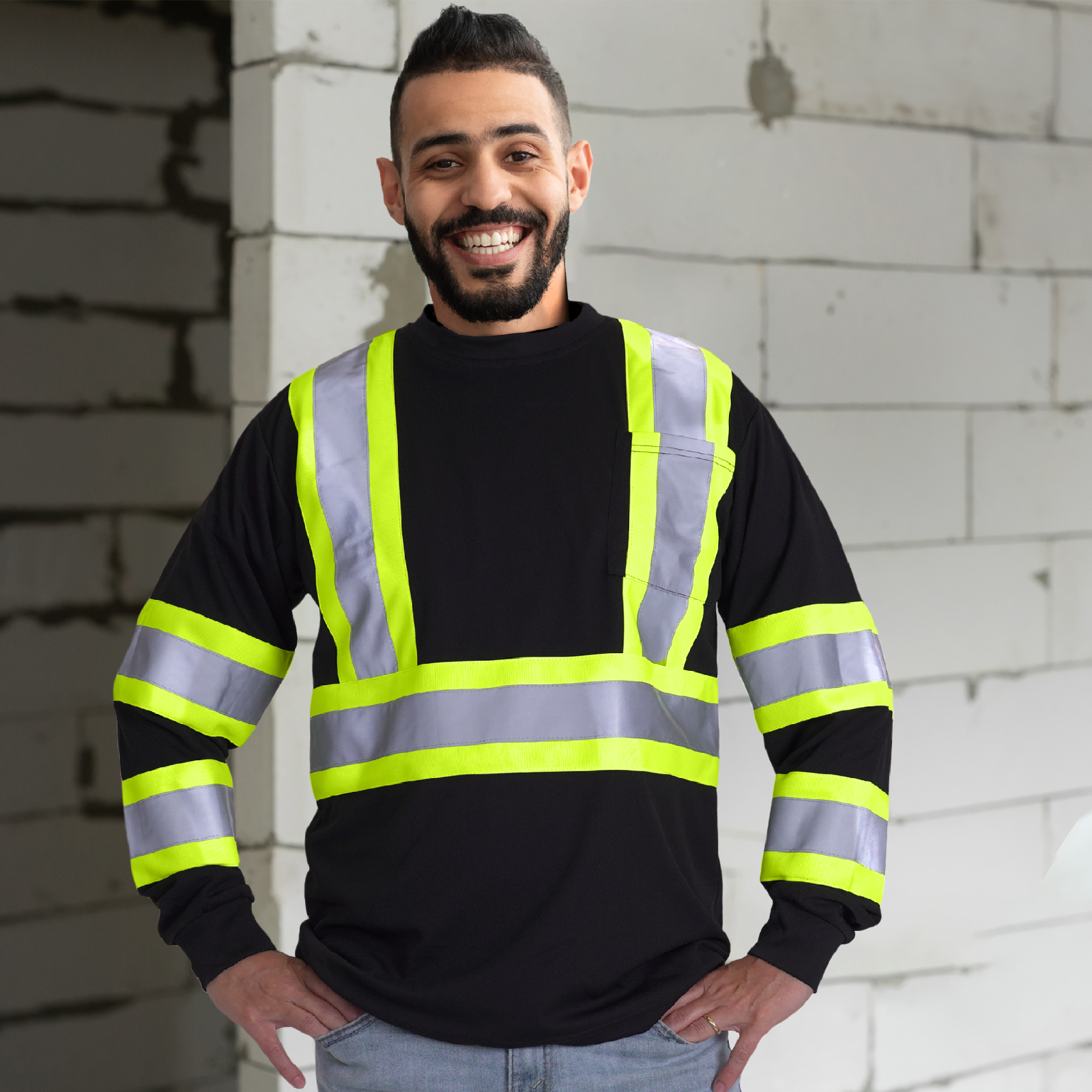 5 pack Black Hi Vis Shirt ANSI Reflective Safety Long Sleeve HIGH VISIBILITY