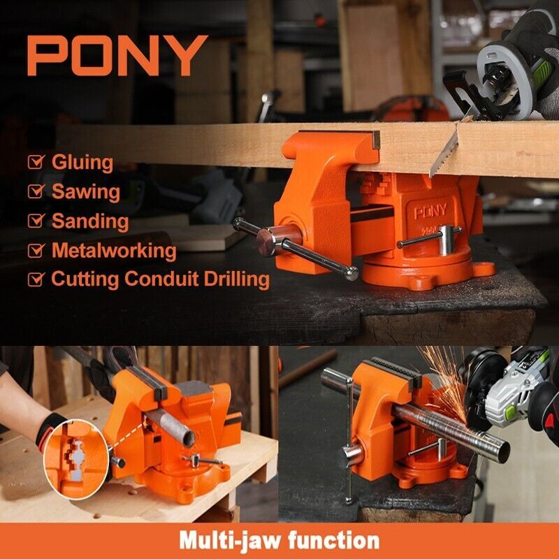PONY 5inch Bench Vise Heavy-Duty Utility Combination Pipe Vise 360 Degree Swivel