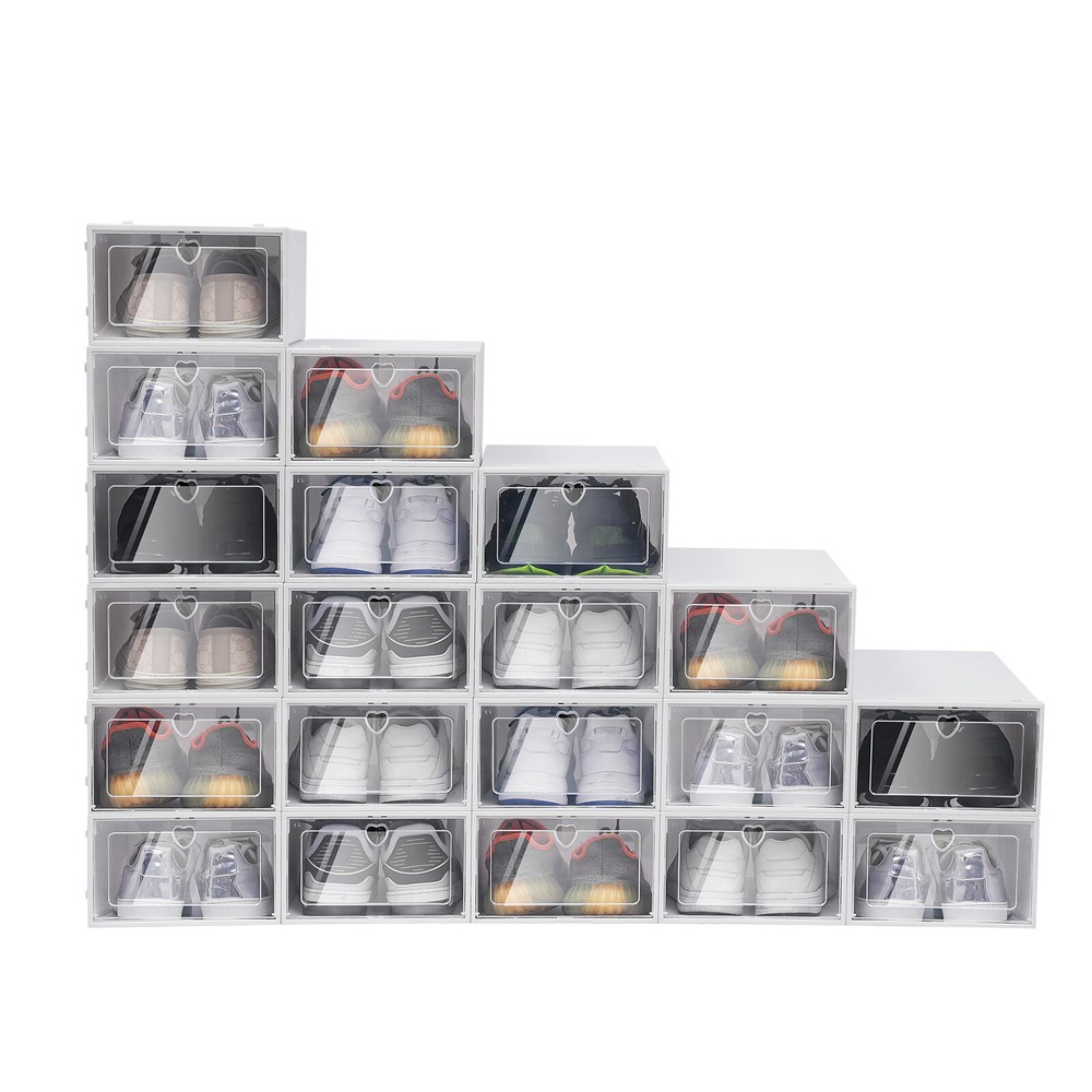20pcs Foldable Plastic Transparent Shoe Box Storage Clear Organizer Stackable US