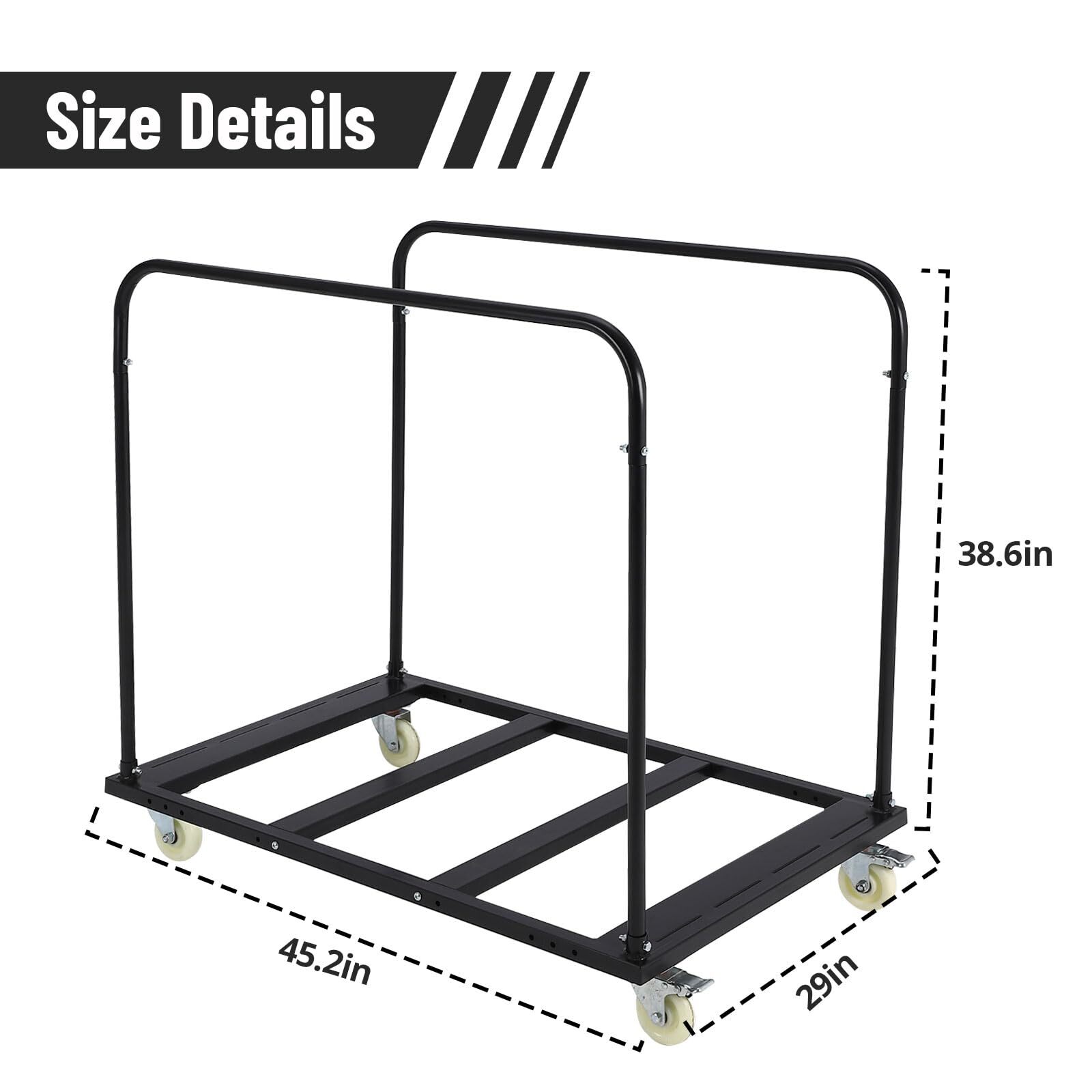Folding Table Cart Rack 1500 LBS Panel Dolly Cart w/5" Swivel Casters Heavy Duty