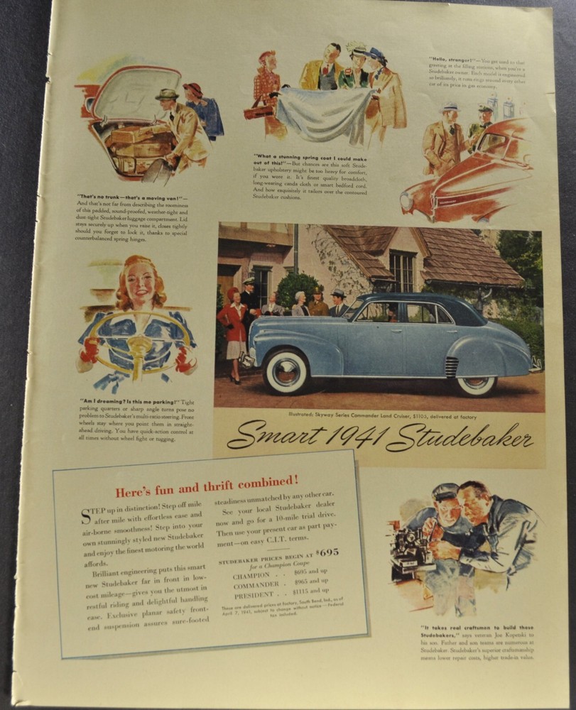 1941 Studebaker Commander Skyway Land Cruiser Large Size Print Ad Nice Original