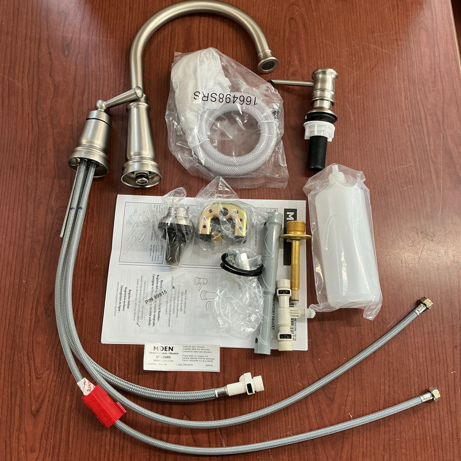 NEW MOEN Edison 87042SRS One-Handle Kitchen Faucet W/Soap Dispenser B164