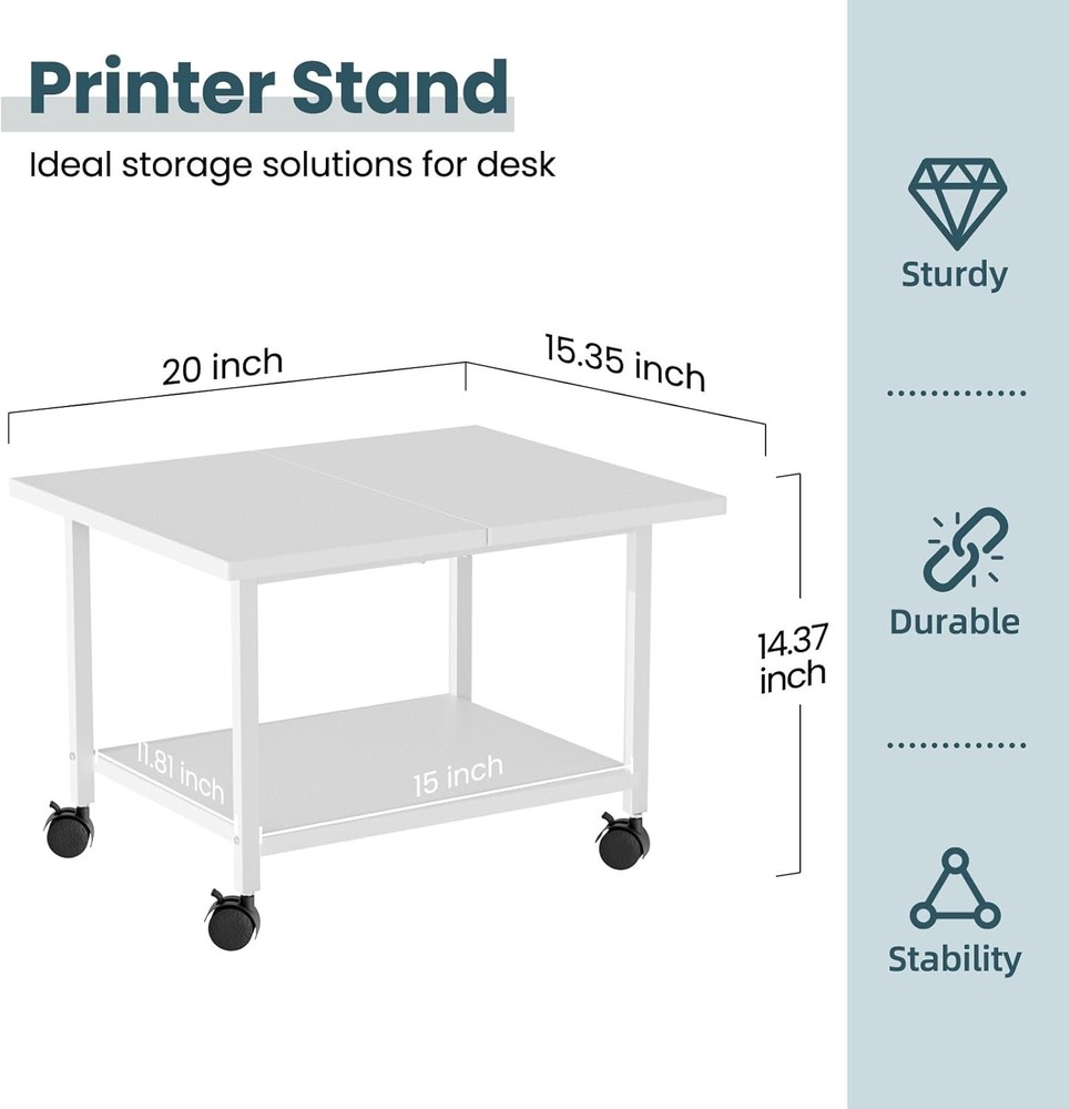 Printer Stand W/ Storage Under Desk Shelf Desktop Printer Stand Organizer