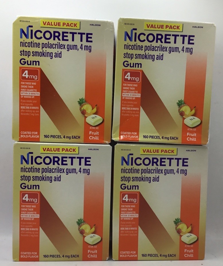 4 Nicorette Nicotine Gum 4mg Fruit Chill 160x4=640 Pcs Exp 4/27 PACK MAY VARY