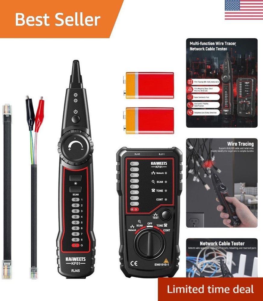 All-in-One Cable Tracer Kit with Tone Generator & LED Flashlight for Technicians
