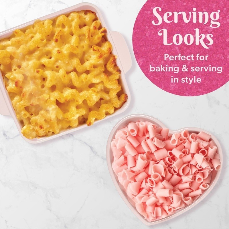 Ceramic Baking Set 2 Piece Square Heart Shaped Bakeware Kitchen Dishes New