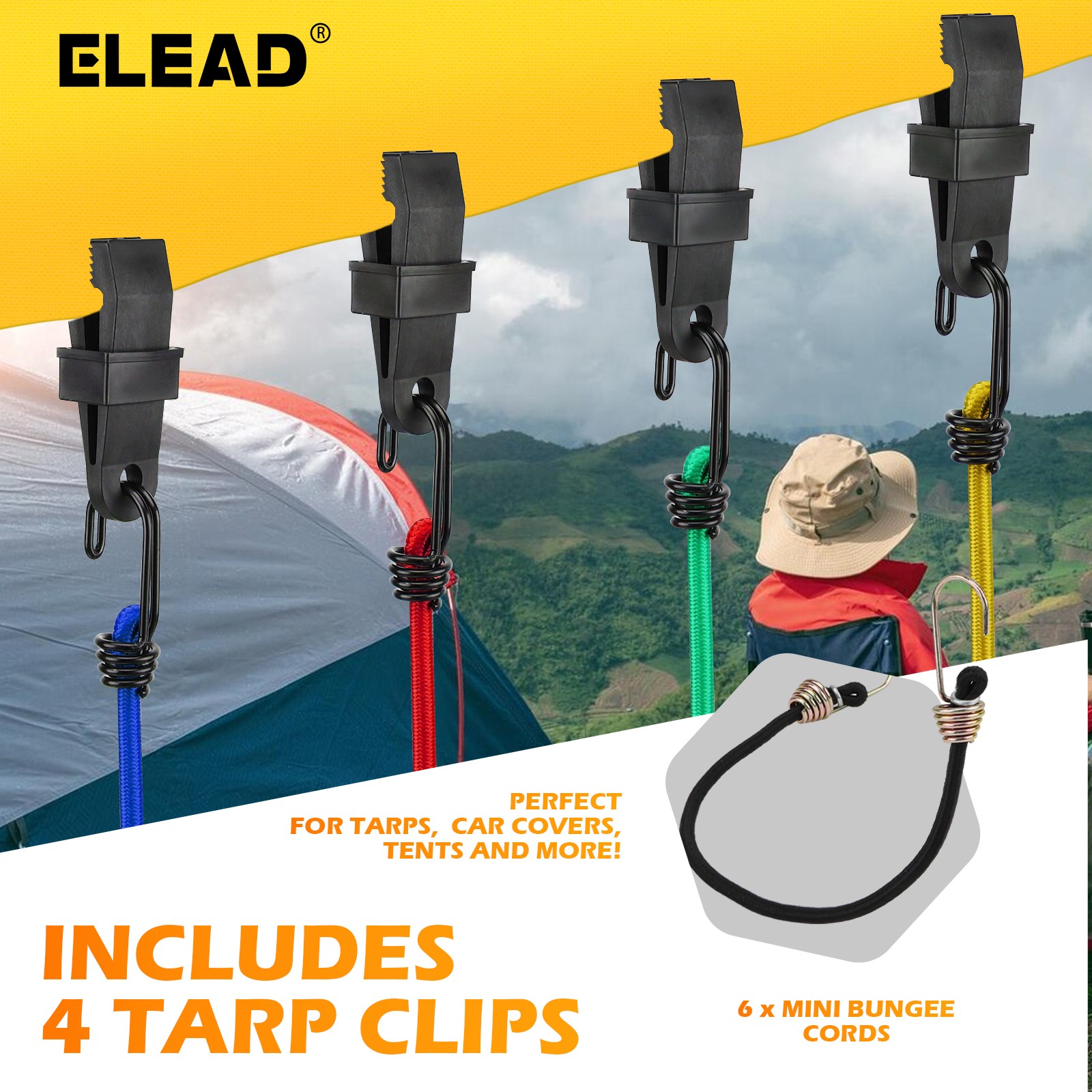 33PC Bungee Cords Set 10" 18" 24" 32" 40" Cable Ties Canopy Tarp Cargo Securing