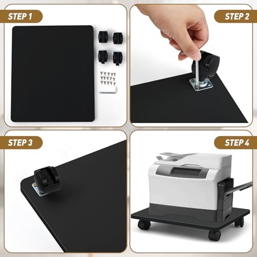 Pcs Office Under Desk Printer Stand with 4 Caster Wheels Movable 2 Black