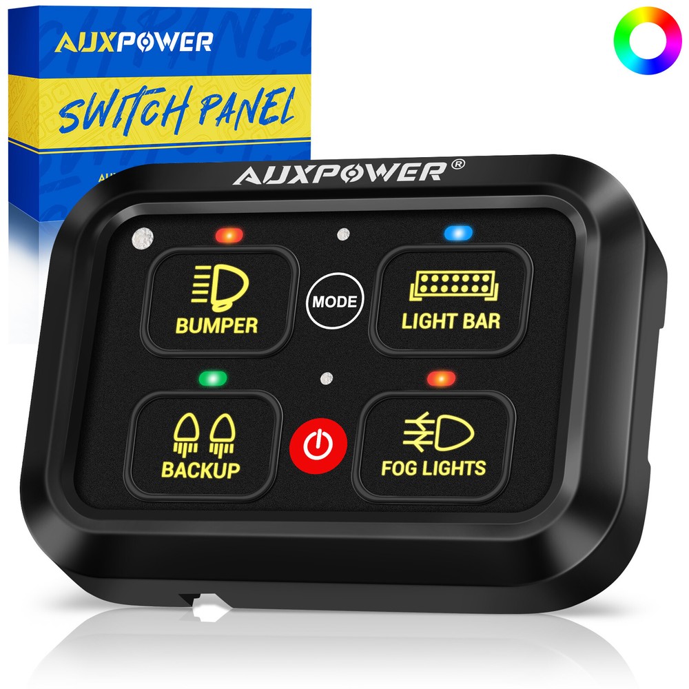 AUXPOWER RGB 4 Gang Switch Panel Toggle Touch On-Off LED Circuit Controller Box