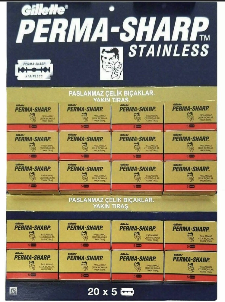 GILLETTE PERMA SHARP STAINLESS DOUBLE EDGE RAZOR BLADES 100 COUNT MADE IN RUSSIA