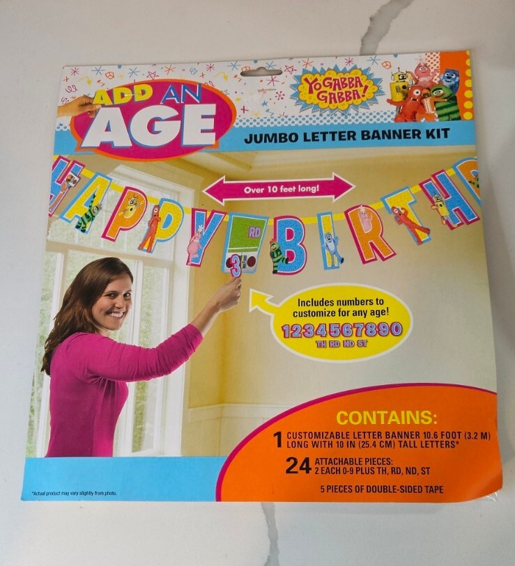 Yo Gabba Gabba Happy Birthday Banner 10ft Paper 2011 New- Free Shipping Rare HTF