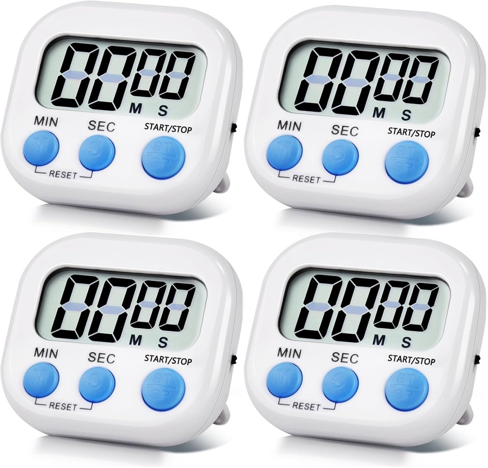 4 Pack White Digital Kitchen Timer Magnetic Digital Timer with Big Display Lo...