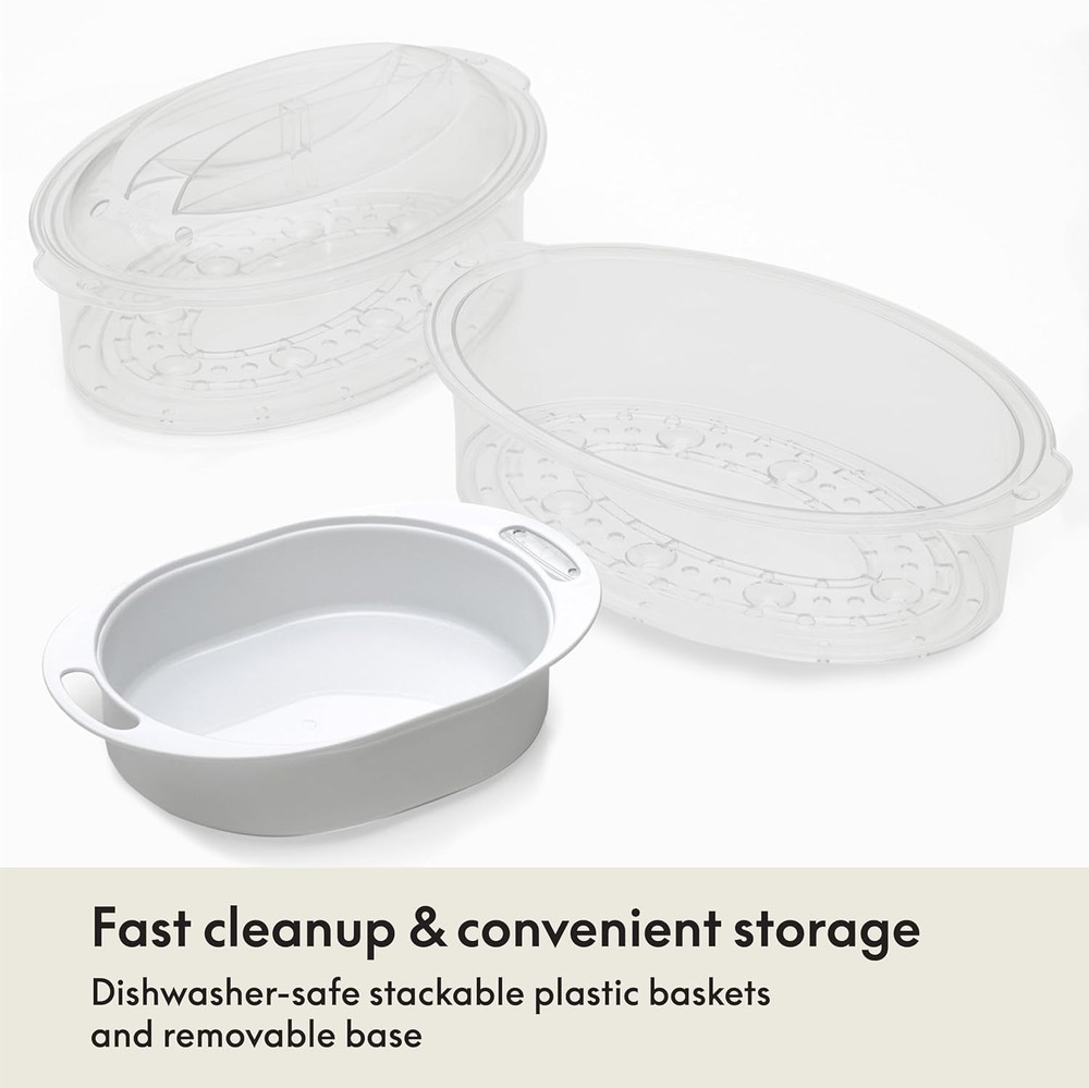 BELLA Two Tier Food Steamer with Stackable Baskets & Removable 7.4 QT, Black