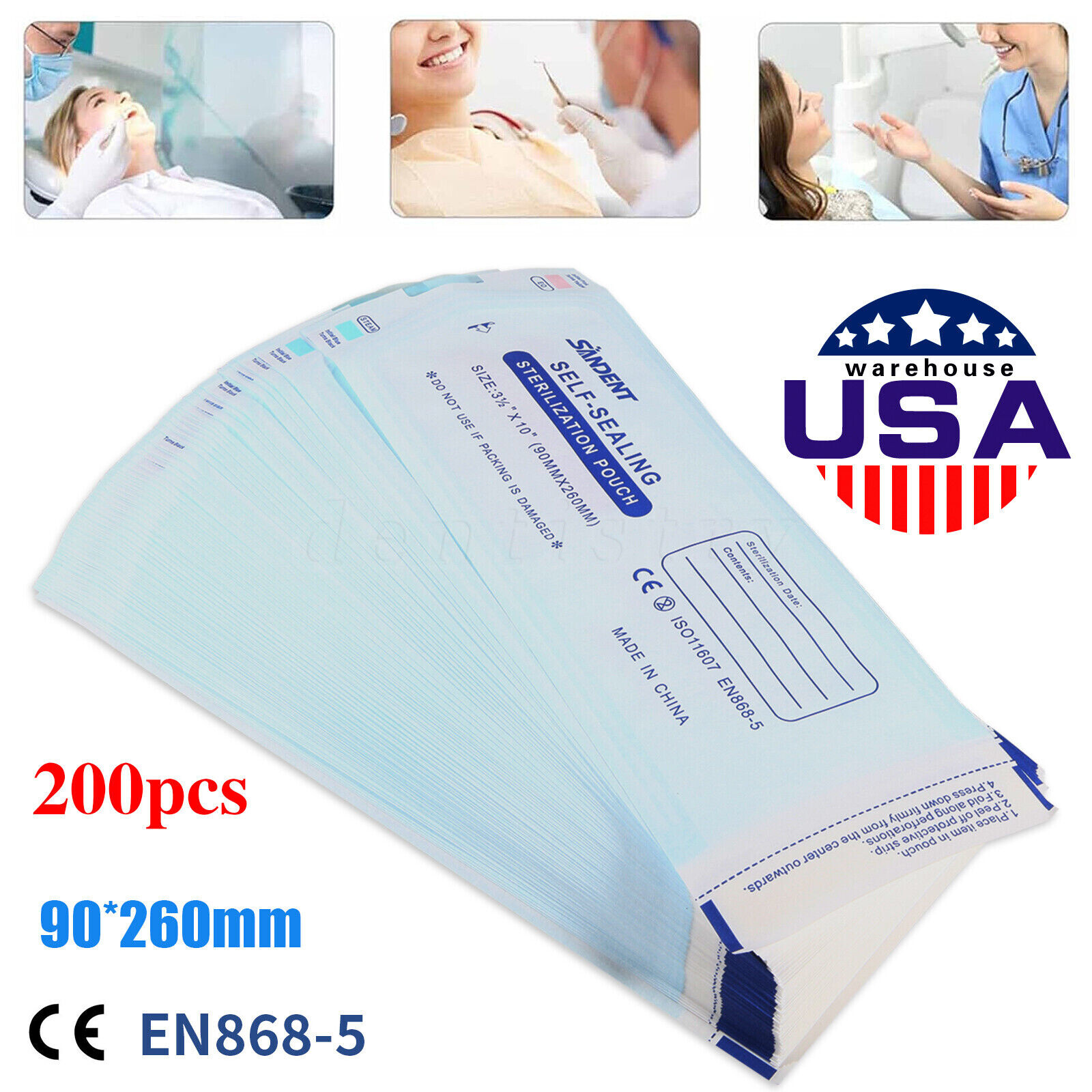 Self Seal Sterilization Pouches, Sterilizer Bags for Dental, Tattoo, Nail 3.5x10