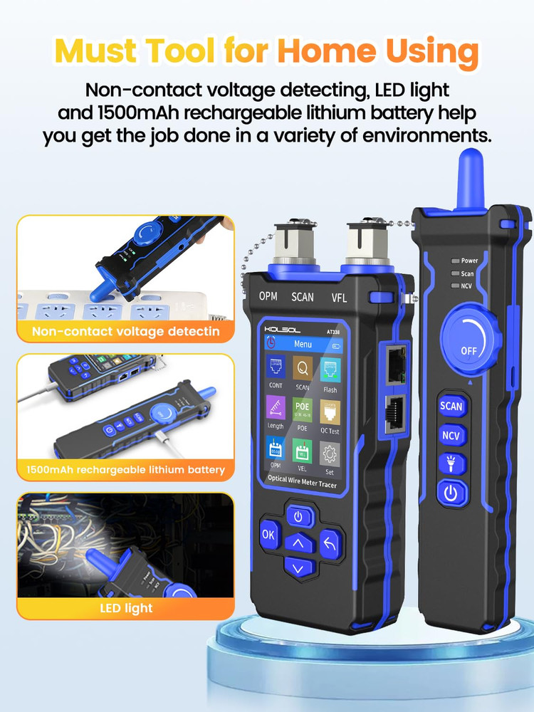 Network Cable Tester with Optical Power Meter, CAT5 CAT6 Ethernet Tester with Vi