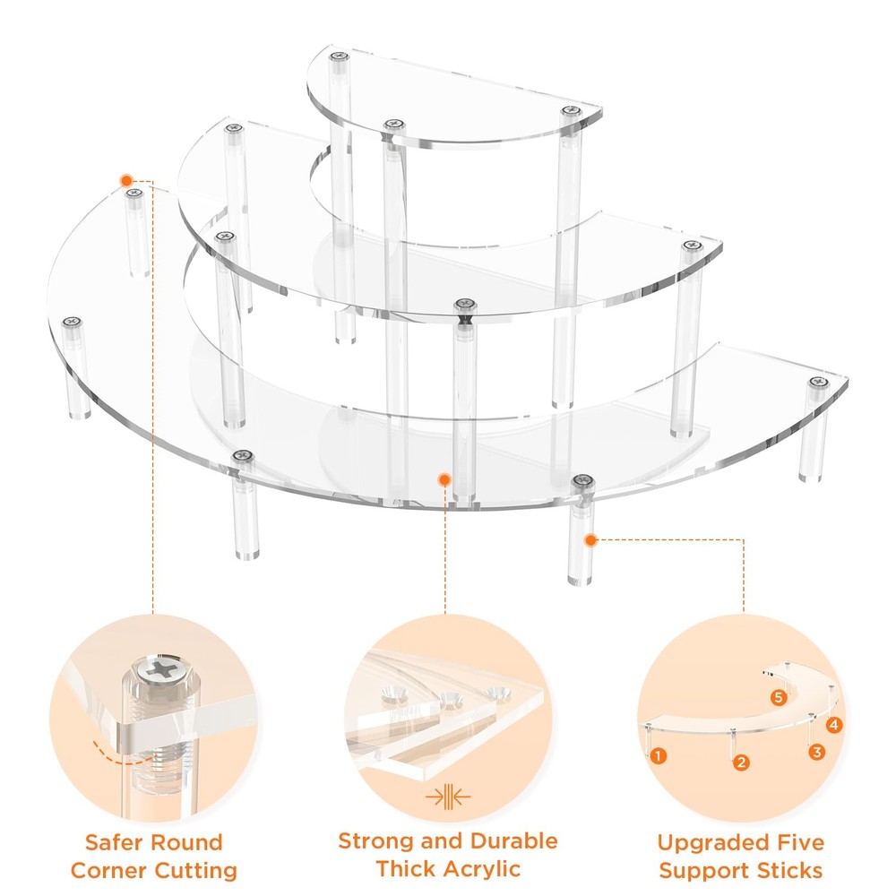 3 Tier Acrylic Display Risers Half Moon Cupcake Stand Perfume Organizer