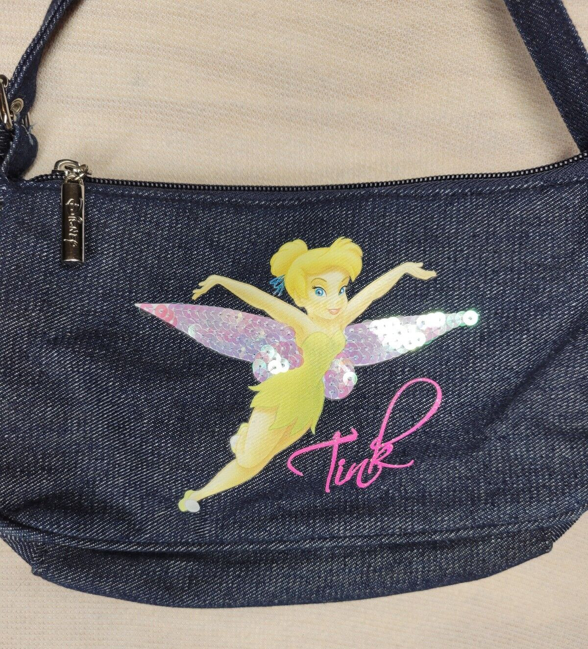 Disney Tinkerbell Denim Jean Purse Shoulder Bag Adjustable Strap Blue