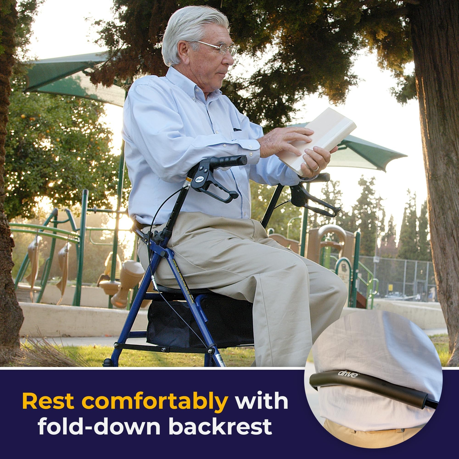 Drive Medical 10257BL-1 4 Wheel Rollator Walker With Seat, Steel Rolling Walker,