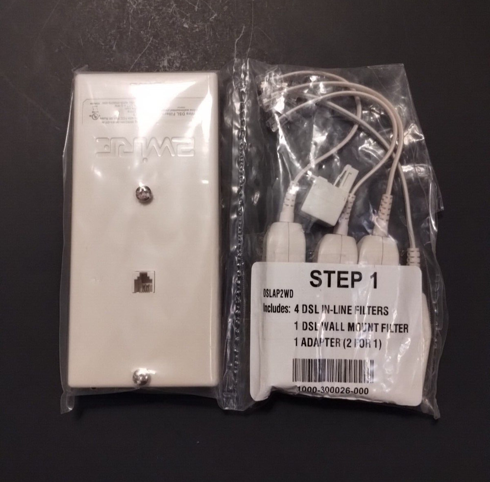 2Wire 4 Pack DSL In-Line Filter Kit w/Wall Mount Filter & 2-n-1 Adapter OPEN PKG