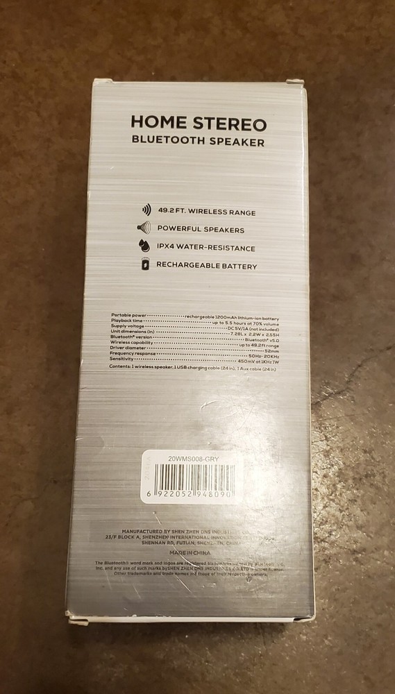 IPX4 Splashproof Bluetooth Speaker 49' Wireless Range 5.5 Hours Rechargeable