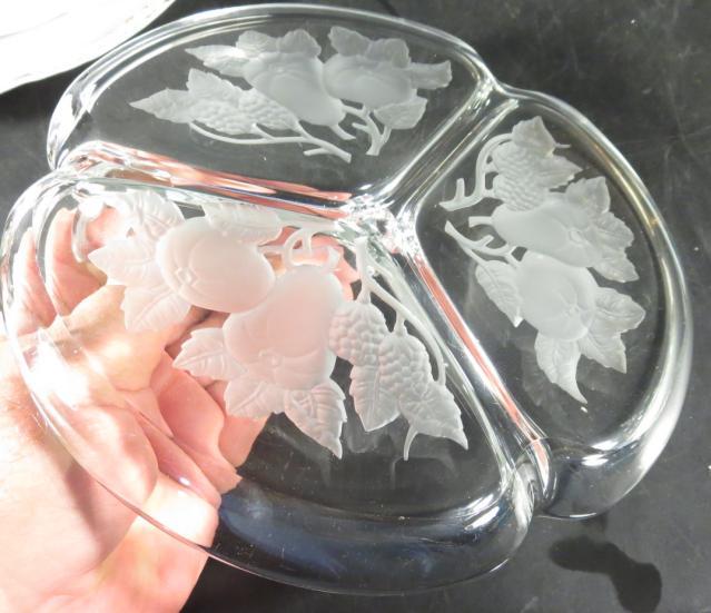 Heavy Crystal Divided 8-1/2" Tray Etched Fruit