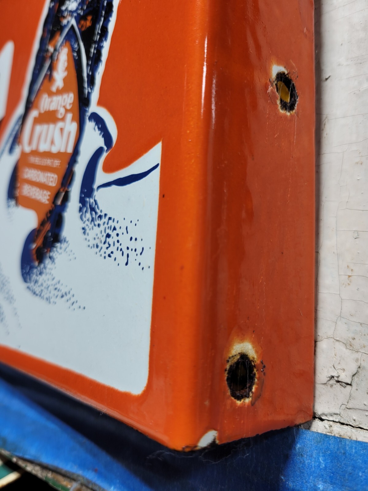 VINTAGE ORANGE CRUSH PORCELAIN SIGN OLD SODA FLANGE COLA BEVERAGE DRINK FOOD 20"