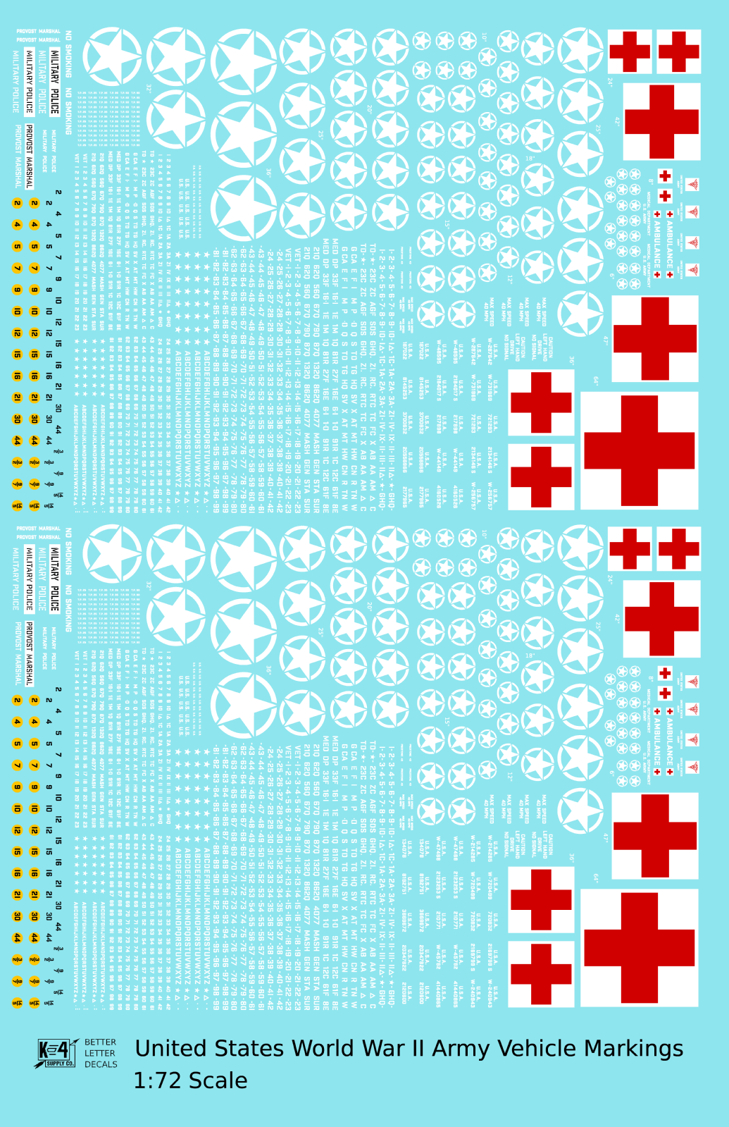 K4 1:72 Scale Decals USA World War II Army Truck Vehicle Markings Circle Star