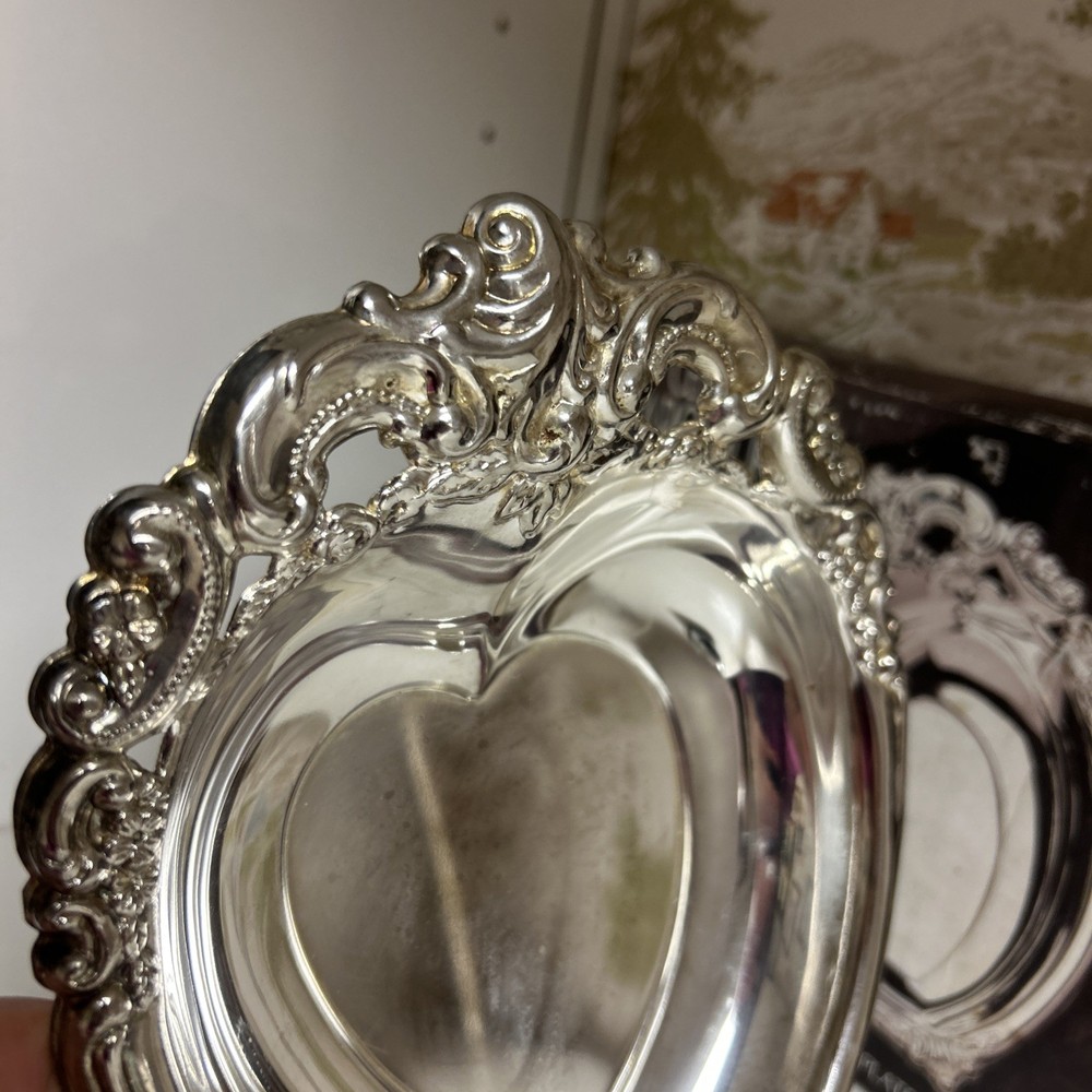 Silver Plated CANDY DISH / TRINKET BOWL Heart Shape Valentine BAROQUE Godinger