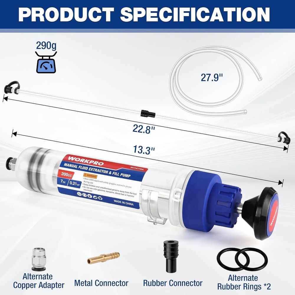 WORKPRO 200CC Manual Fluid Fill Pump Extractor Multi-Purpose Oil Syringe Suction