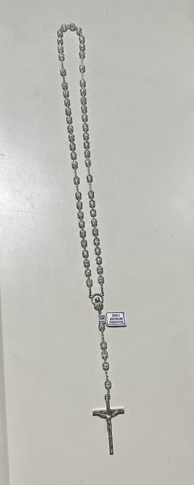 Clear Bead Silver Tone Rosary Italy INRI